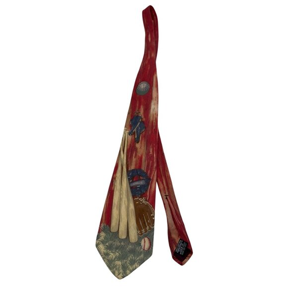 Lands' End Men's 100% Cotton Necktie Multicolor Baseball Theme - Picture 1 of 5